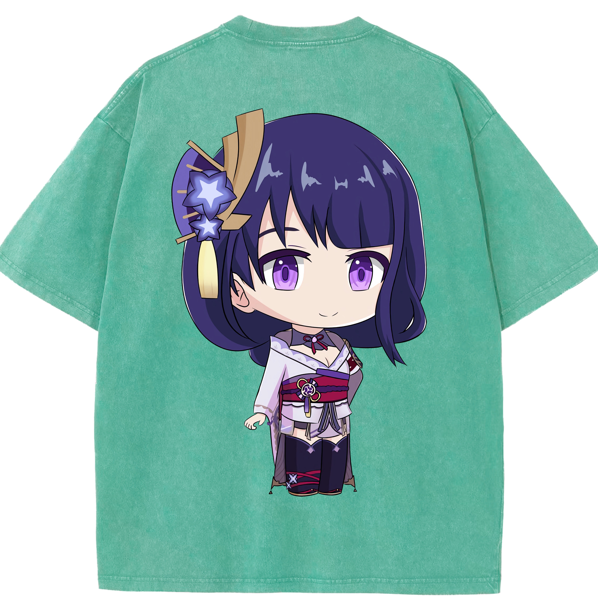 げんし神 雷電将軍 らいでんしょうぐん genshin Raiden Shogun 綿100% ヴィンテージ風 半袖Tシャツ（背面プリント）